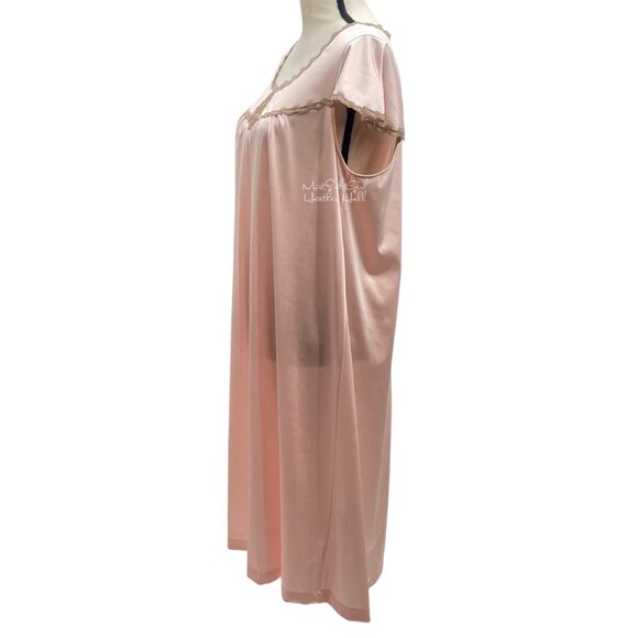 Vanity Fair Vtg 1970's Pink Whisper Lace Accent Satin Ensemble Slip & Robe Set - Picture 5 of 13